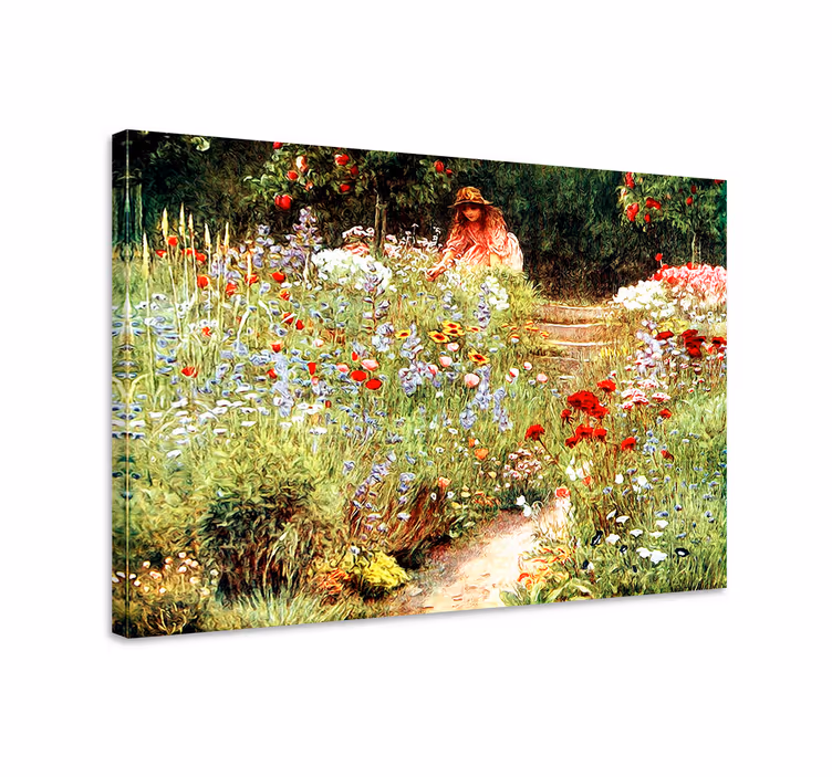 Dipinto fiori e piante ragazza tra i fiori - TenStickers