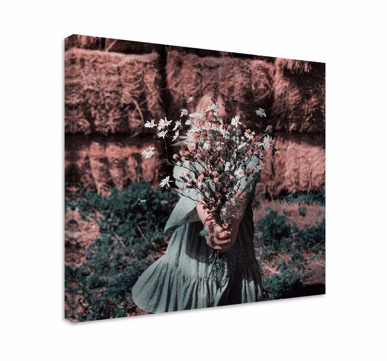 Dipinto fiori e piante ragazza che tiene fiori - TenStickers