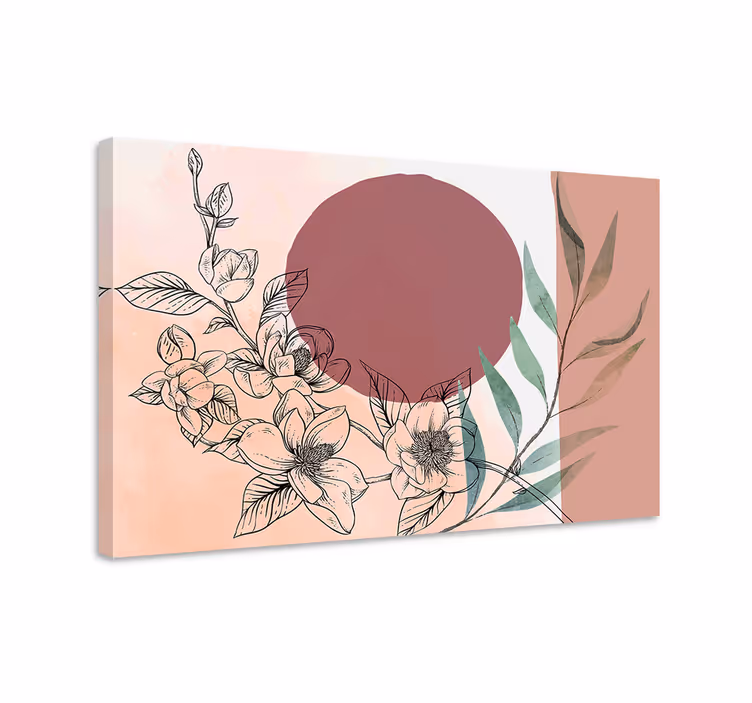 Dipinto fiori e piante composizione floreale circolare - TenStickers