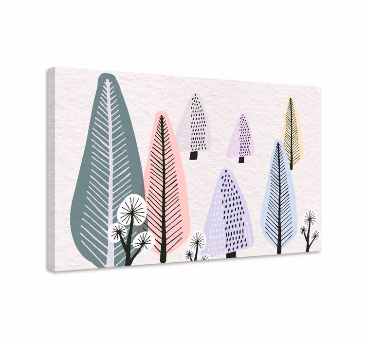Quadro con alberi foresta colorata scandinava - TenStickers