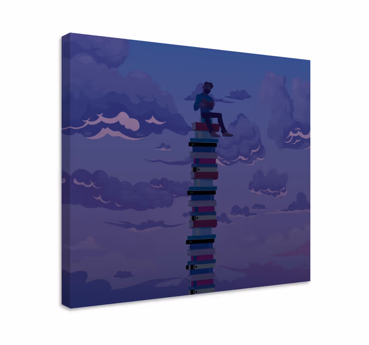 Quadro vintage libri impilati verso il cielo - TenStickers