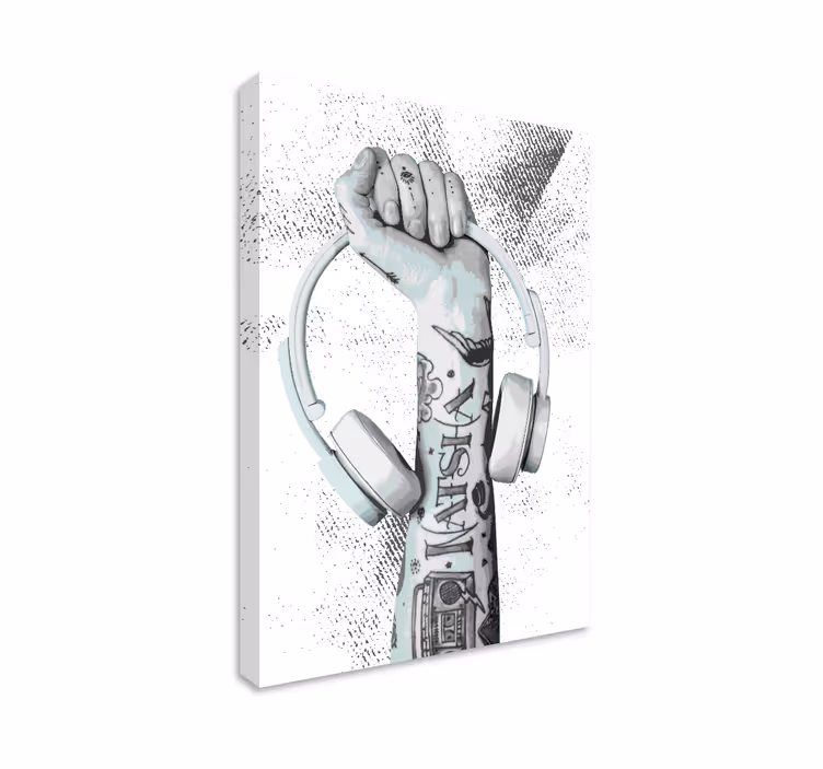 Quadro musicale braccio tatuato con cuffie - TenStickers