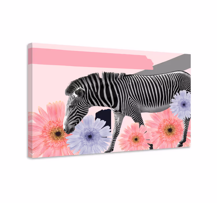 Quadro con animali e insetti zebra tra i fiori - TenStickers