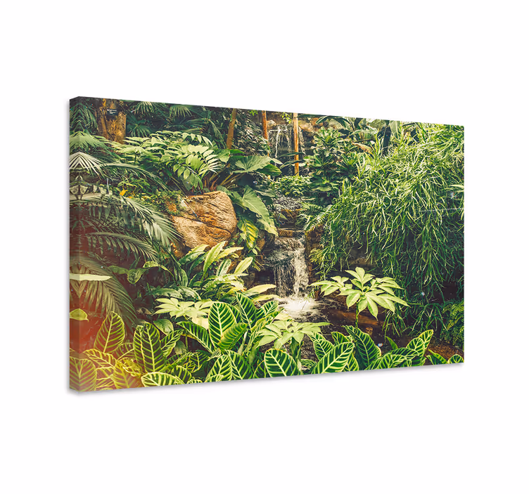 Dipinto fiori e piante oasi tropicale lussureggiante - TenStickers