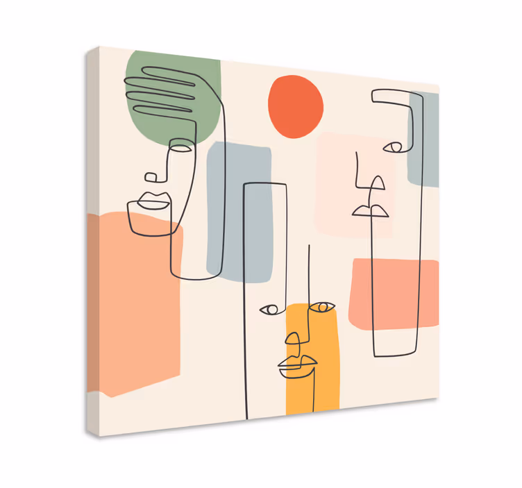 Quadro astratto volti in linea minimalista - TenStickers
