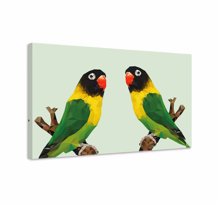 Quadro con uccelli esposizione di pappagalli poligonali - TenStickers