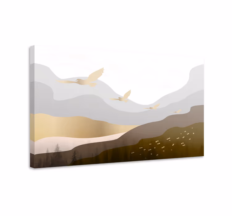 Quadro paesaggio montagna geometrica e uccelli - TenStickers