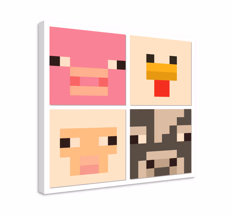 Quadro videogioco pixel arte animali facce - TenStickers