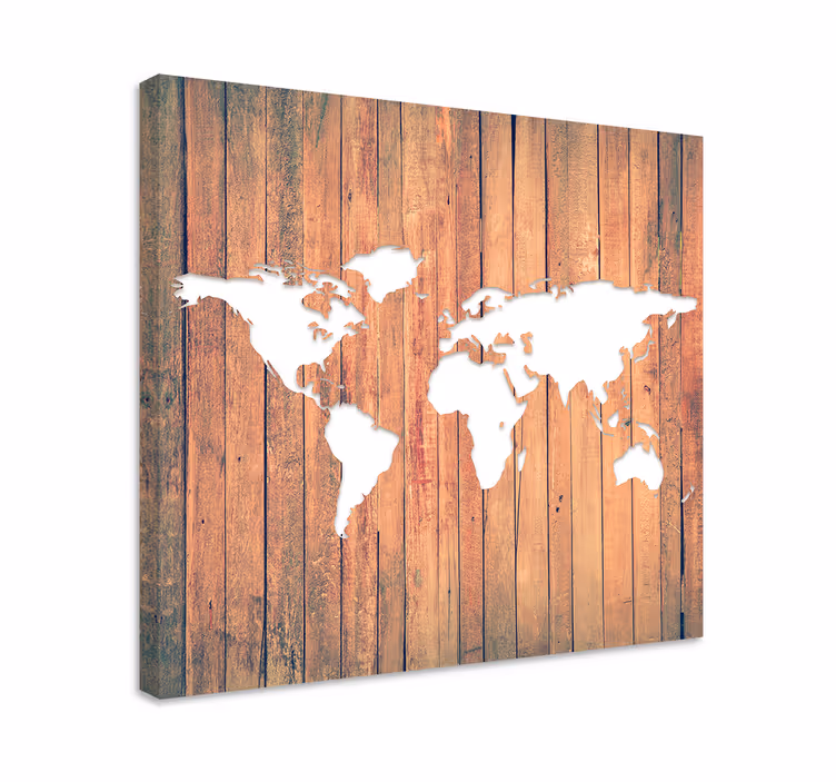 Quadro mappa del mondo bianca su legno - TenStickers