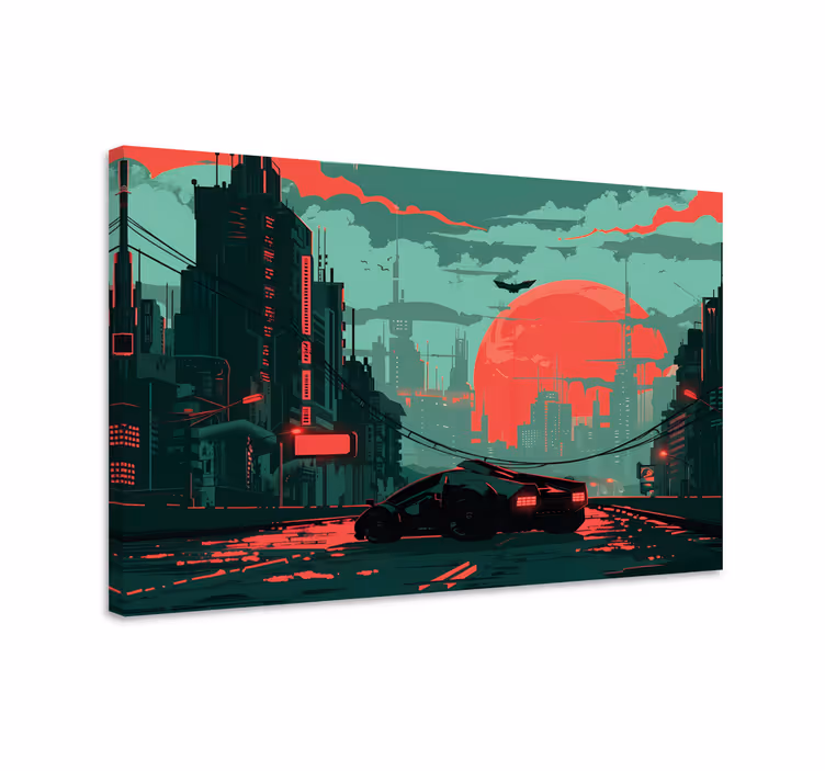 Quadro videogioco città cibernetica - TenStickers
