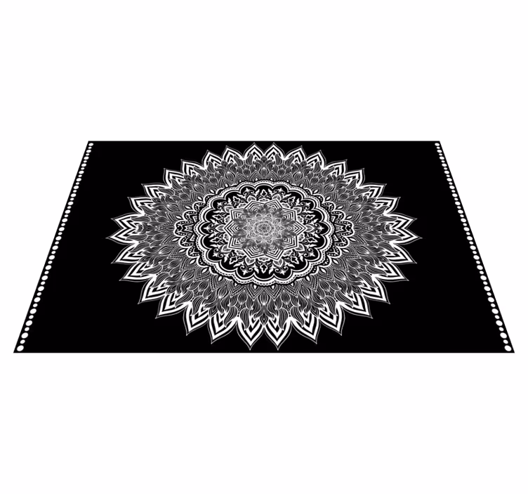 Tappeto vinile nero disegno mandala floreale - TenStickers