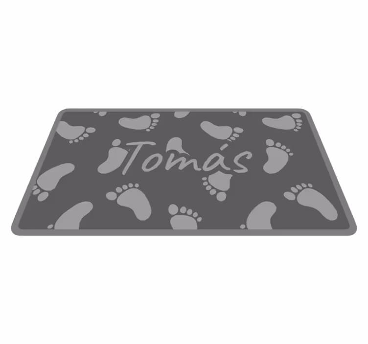 Tappeto vinile bagno con nome disegno di orme grigie - TenStickers