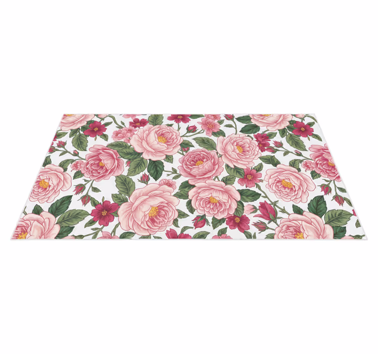Tappeto in vinile soggiorno fiori rosa belli - TenStickers