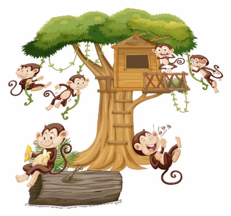 Tappeto vinile animali scimmie nella casa sull'albero - TenStickers