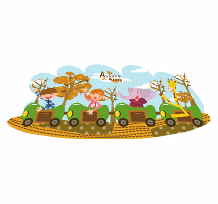 Tappeto vinile animali treno in autunno - TenStickers