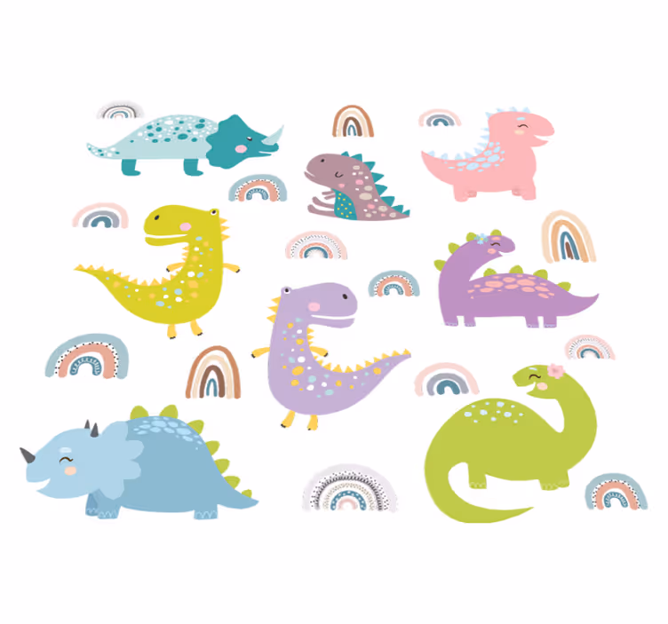 Tappeto vinile animali dinosauri nordici con arcobaleni - TenStickers