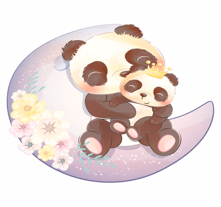 Tappeto vinile animali due panda sulla luna - TenStickers