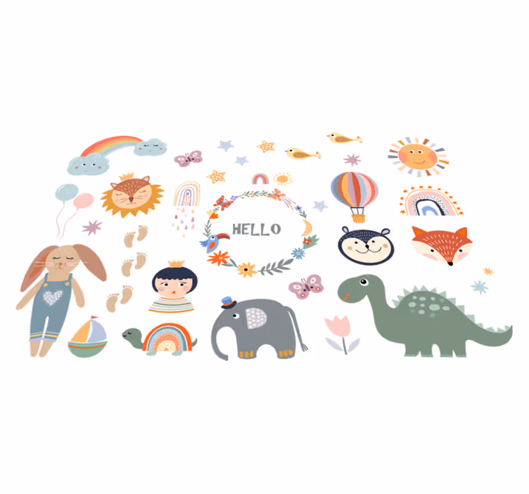 Tappeto vinile animali elementi floreali bambini - TenStickers