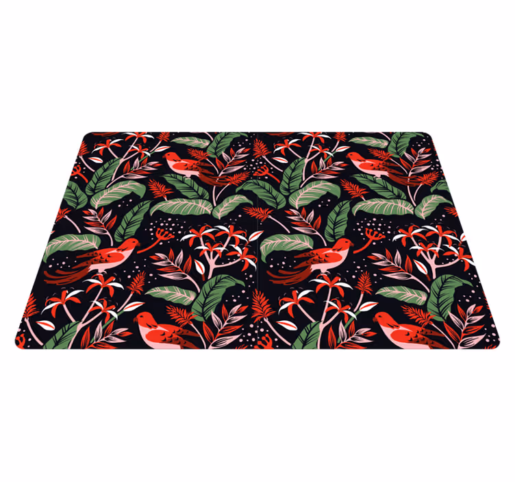 Tappeto vinile animali motivo foglie rosse e rosa - TenStickers