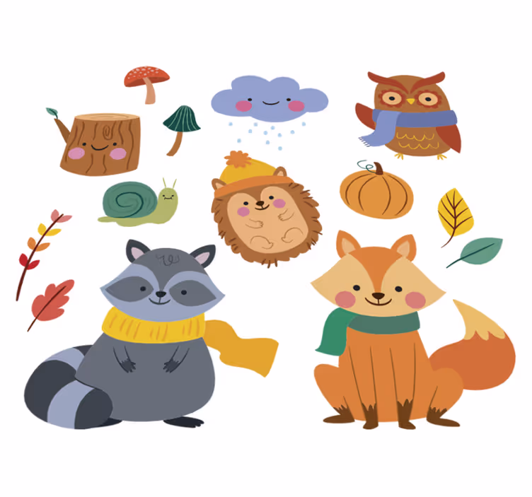Tappeto vinile animali fiori d'autunno e animali - TenStickers