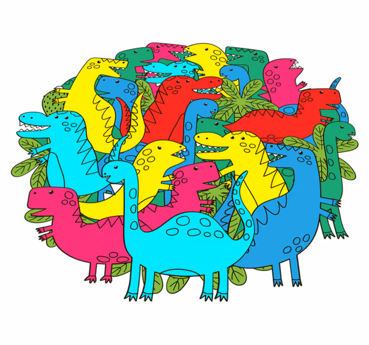 Tappeto vinile animali dinosauro colorato rotondo - TenStickers