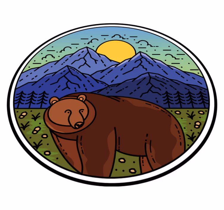 Tappeto vinile animali montagna con orso rotondo - TenStickers
