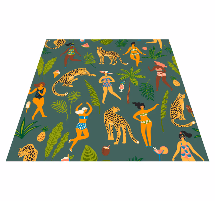 Tappeto vinile animali donne e sfondo leopardo - TenStickers