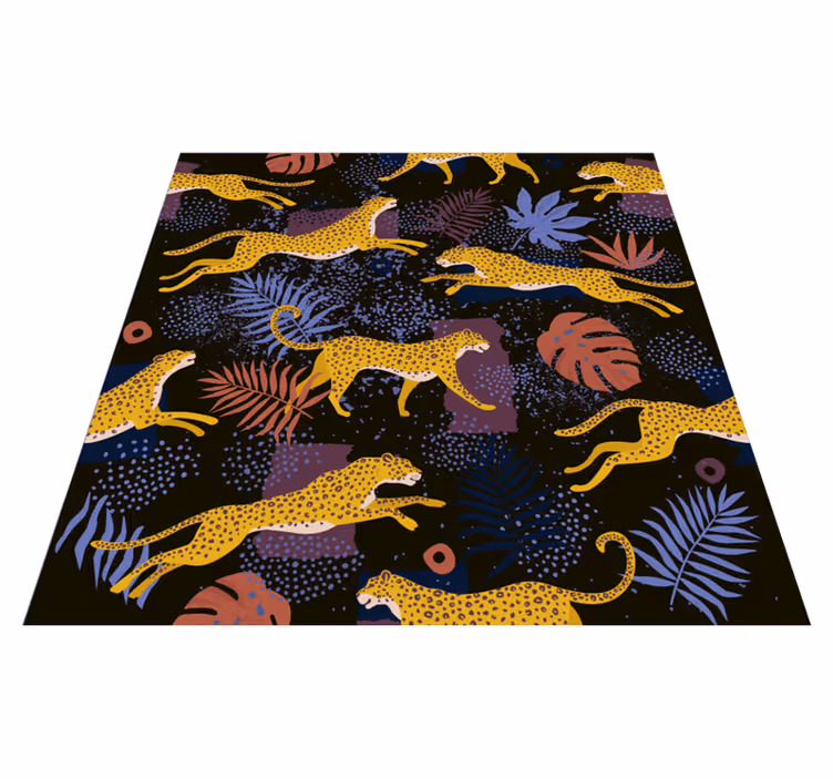 Tappeto vinile animali foglie tropicali e leopardi - TenStickers