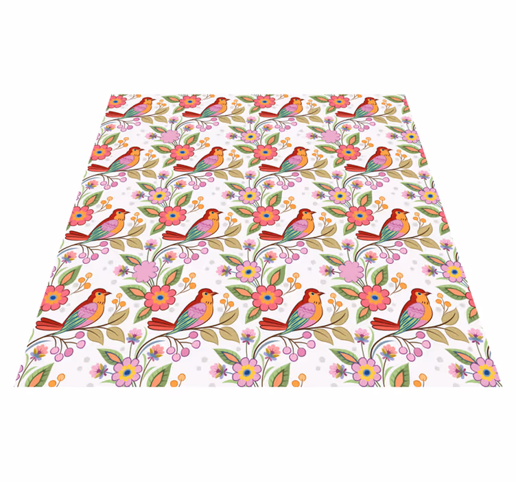 Tappeto vinile animali uccello rosso e arancione su albero verde - TenStickers