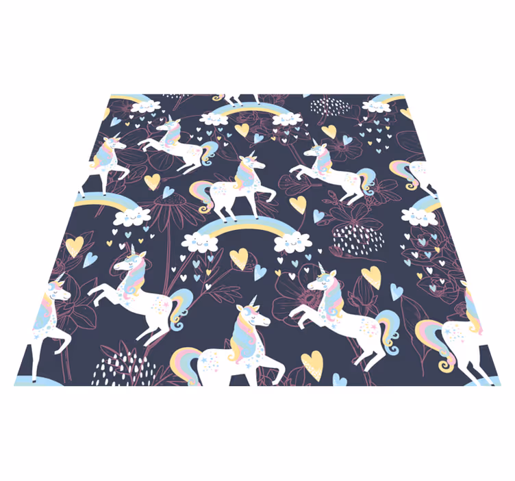 Tappeto vinile animali unicorni rosa floreale - TenStickers