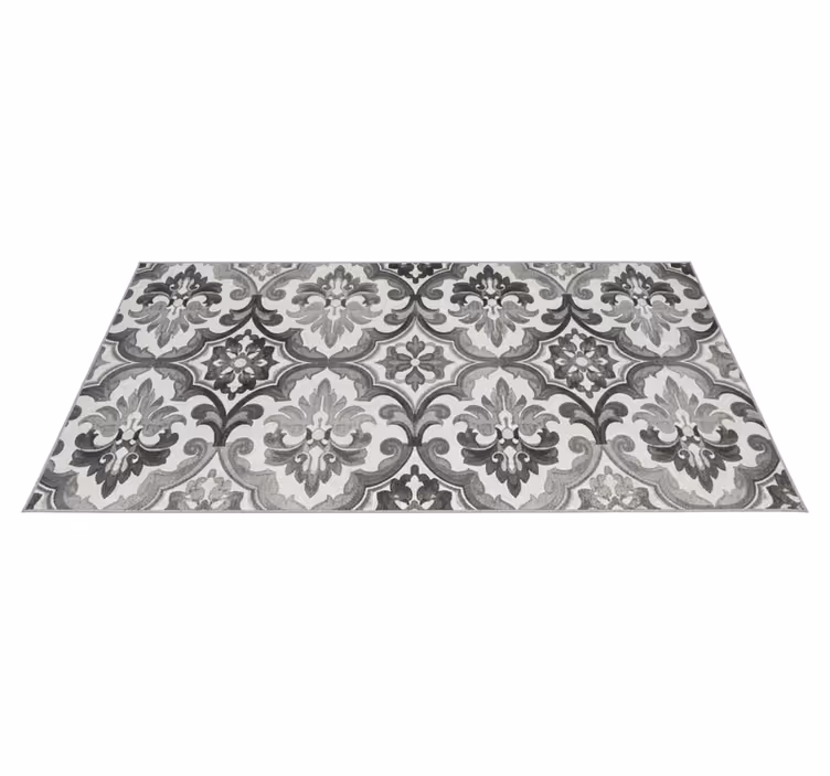 Tappeto pvc cucina arazzo damascato in scala di grigi - TenStickers