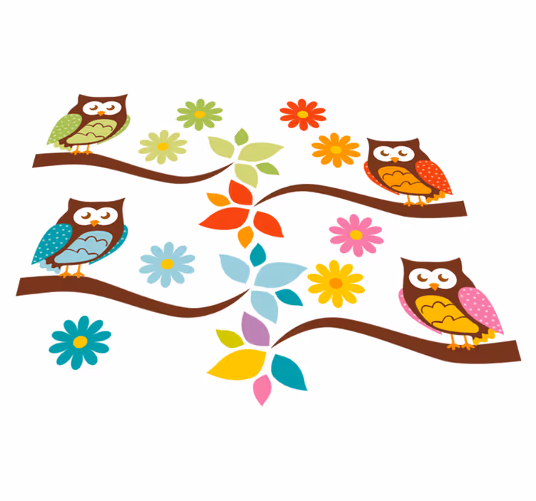 Tappeto vinile animali composizione di gufi colorati - TenStickers
