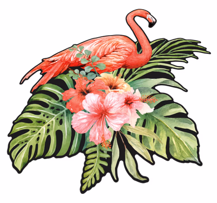 Tappeto vinile animali flamingo con fiori - TenStickers