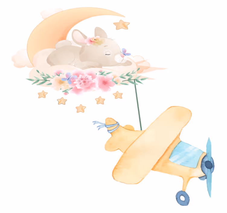 Tappeto vinile animali con coniglio che dorme sulla luna - TenStickers