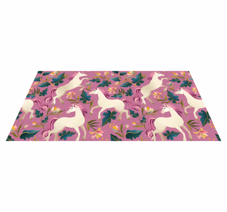 Tappeto vinile animali design cavallo floreale rosa - TenStickers