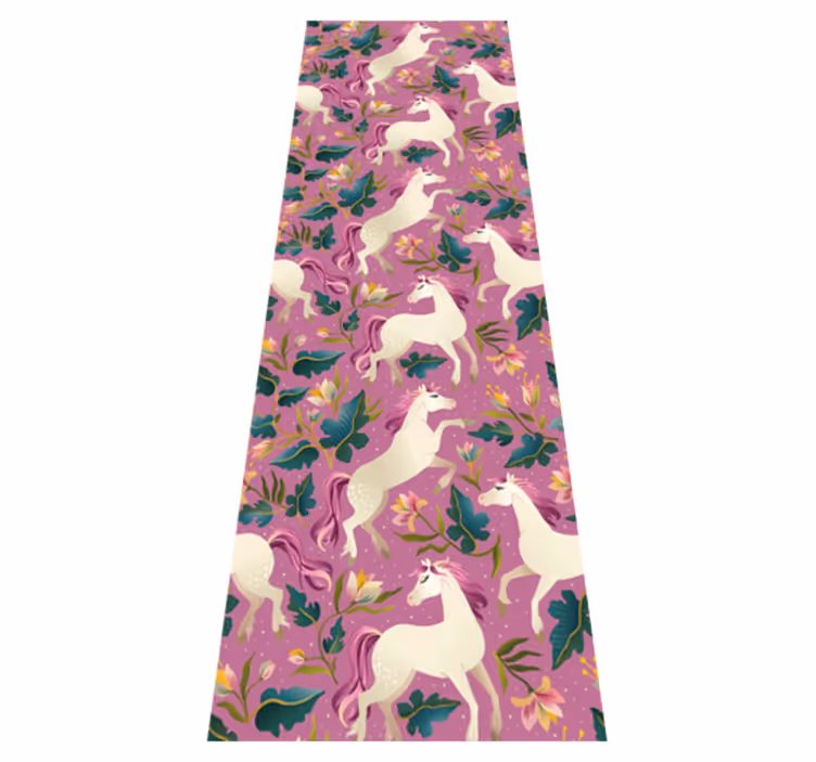Tappeto vinile animali design cavallo floreale rosa - TenStickers