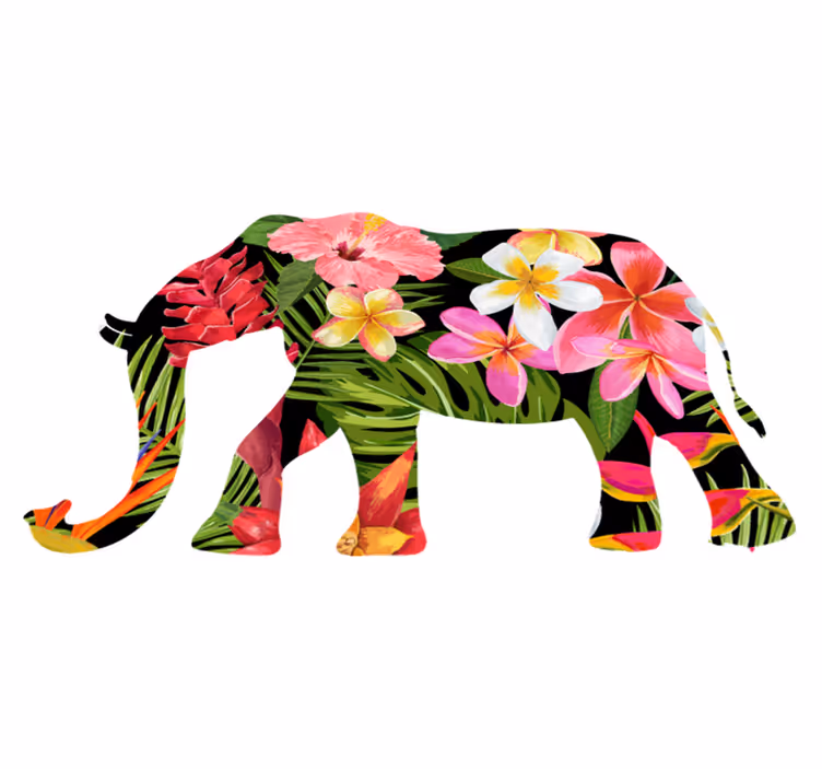 Tappeto vinile animali elefante floreale silhouette - TenStickers