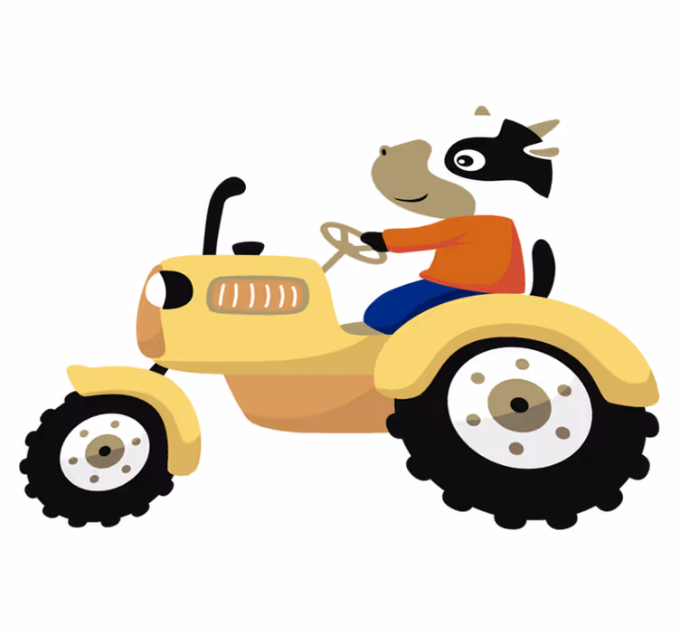 Tappeto vinile animali mucca su trattore - TenStickers