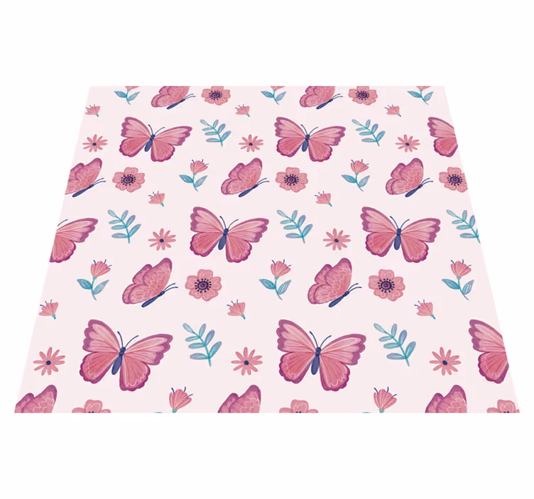 Tappeto vinile animali composizione farfalla e fiori - TenStickers