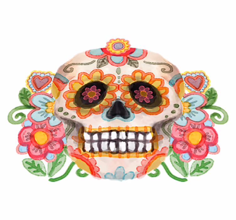 Tappeto vinile halloween teschio floreale acquerellato - TenStickers