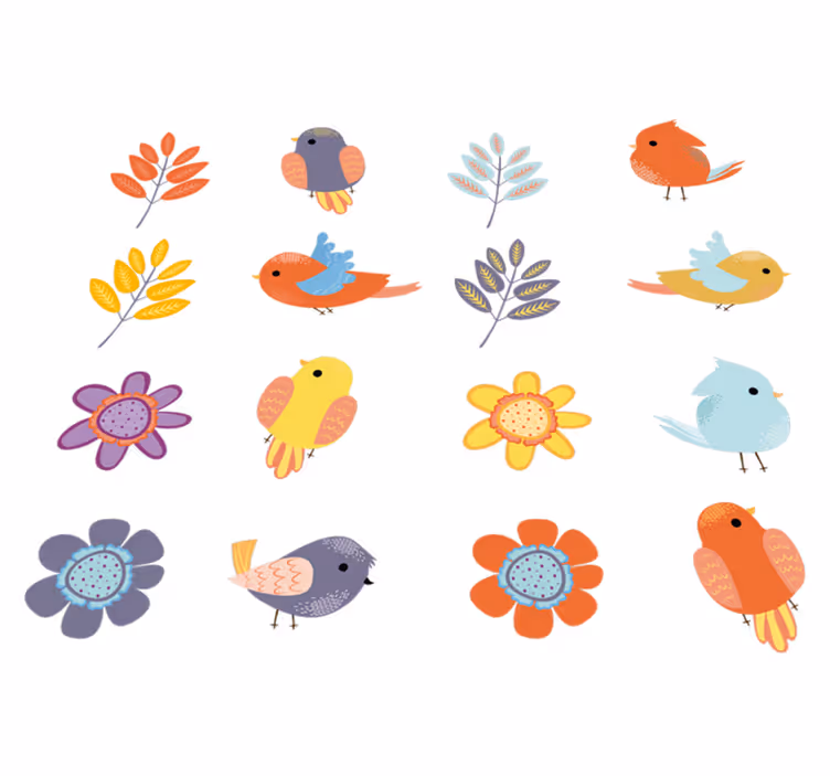 Tappeto vinile fiori set di uccelli primaverili - TenStickers