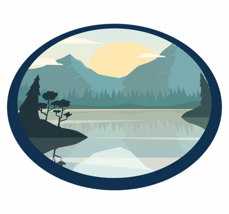 Tappeto vinile fiori silhouette montagna e lago - TenStickers