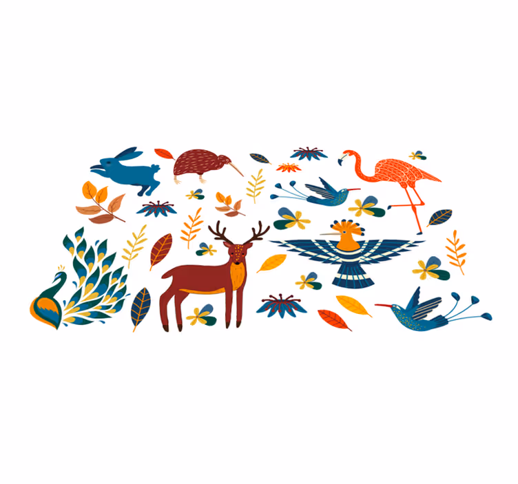 Tappeto vinile fiori animali e piante stile tengango - TenStickers