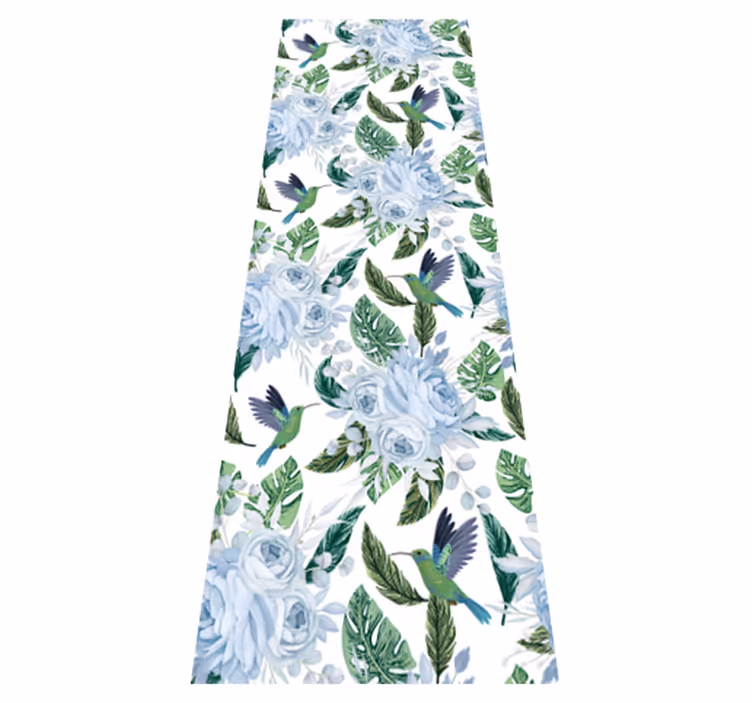 Tappeto vinile fiori giardino blu con uccelli - TenStickers