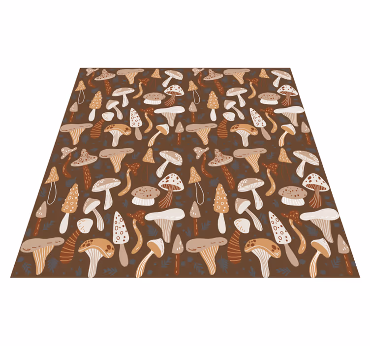 Tappeto vinile fiori funghi di bosco su sfondo marrone - TenStickers