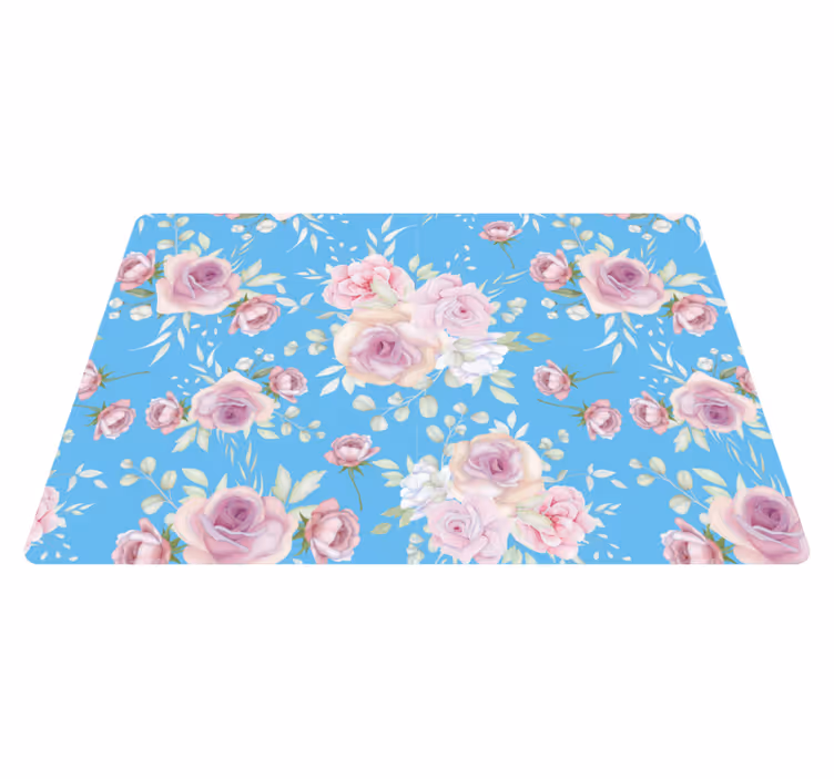 Tappeto vinile fiori rose su sfondo blu - TenStickers