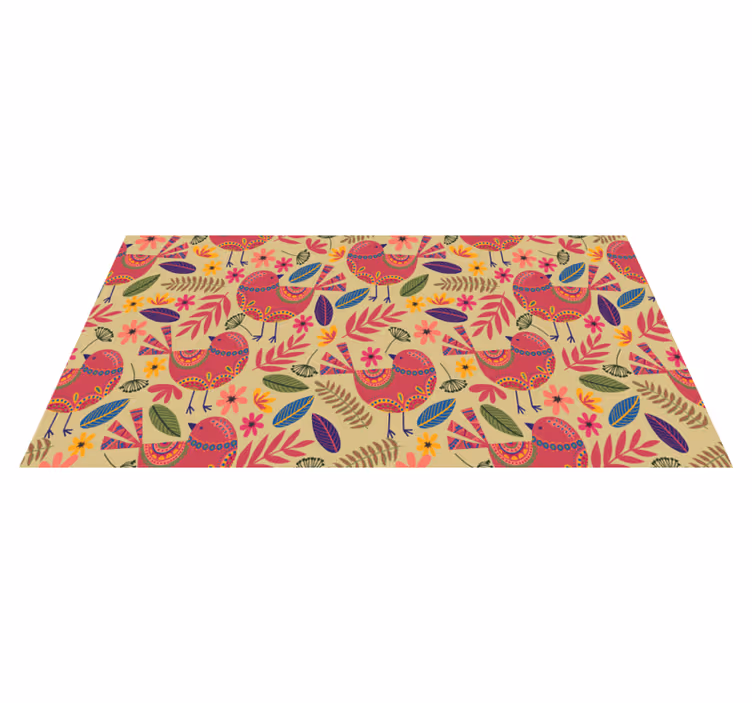 Tappeto vinile fiori uccelli colorati in arte popolare - TenStickers