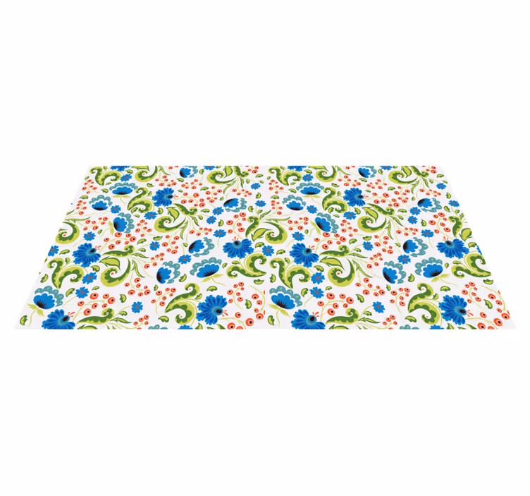Tappeto vinile fiori fiori verdi e blu ovunque - TenStickers