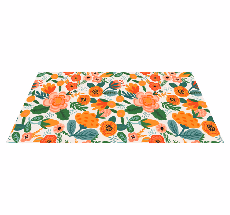 Tappeto vinile fiori stile popolare rosso e arancio - TenStickers