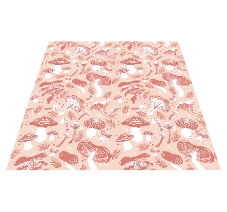 Tappeto vinile fiori funghi di bosco su sfondo beige - TenStickers